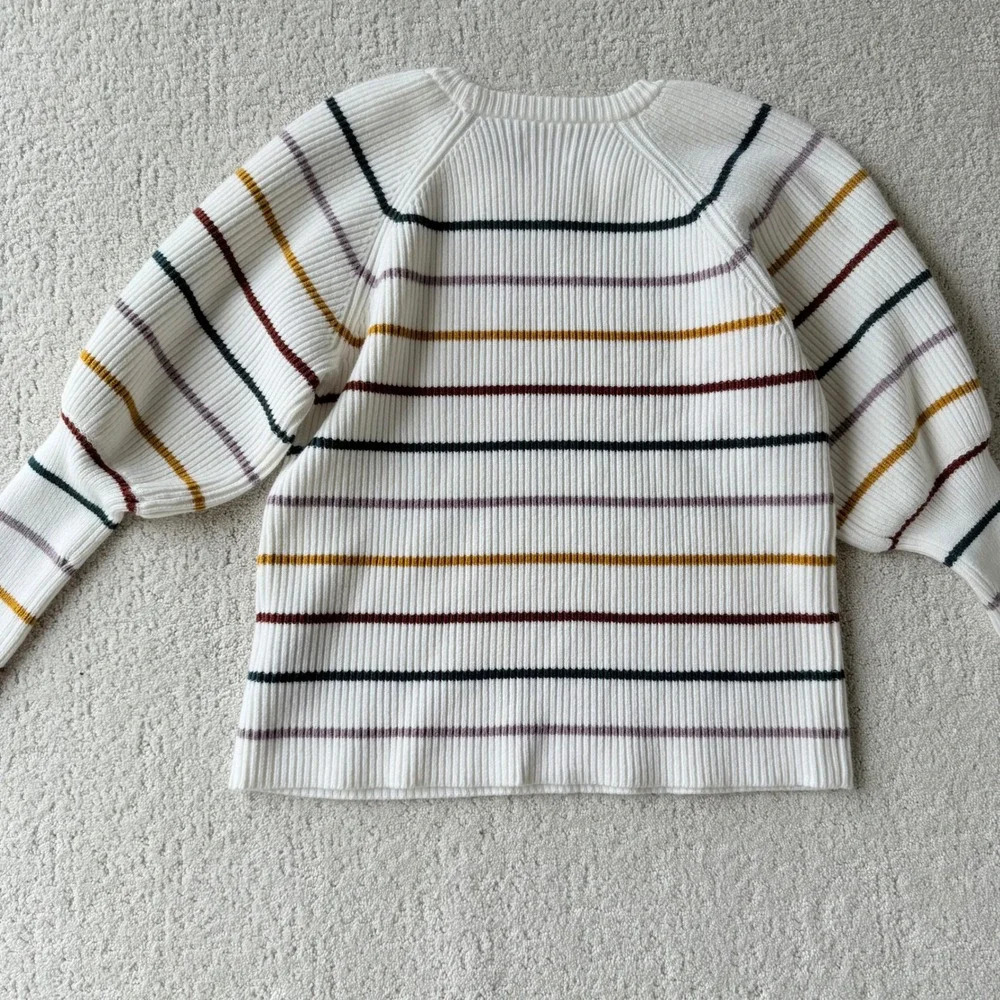 SAYLOR Keane Puff Sleeve Striped Knit Sweater‎ Cream Size L